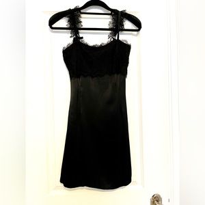 Beautiful Club Monaco black satin slip dress with lace straps - size 00